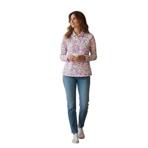 IBKUL Women's Long Sleeve Golf Top L Colorful Dot Print Quarter‎ Zip UPF 50